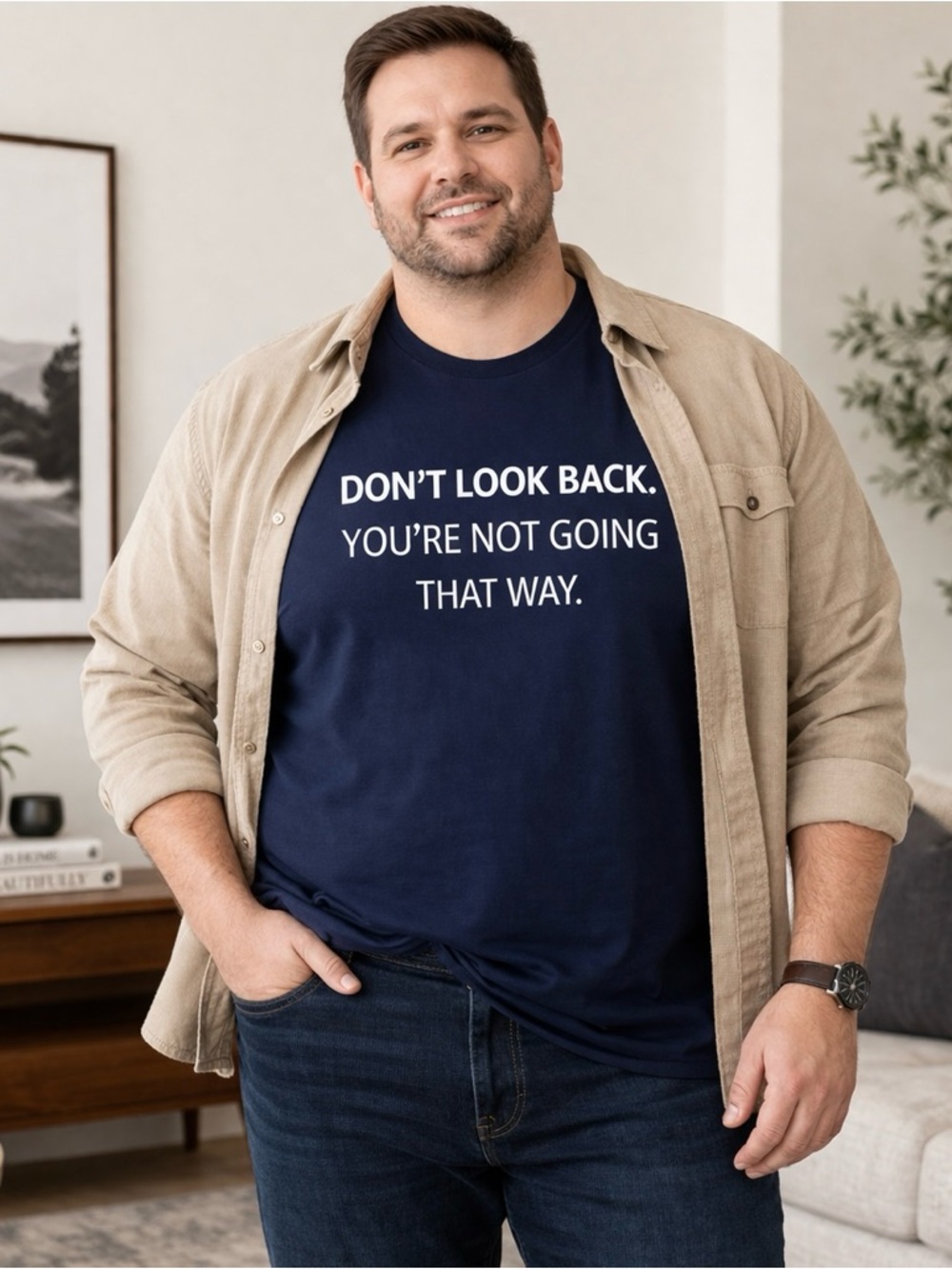 Blue T-Shirt for Men 2X “ Don’t Look Back. You’re Not‎ Going That Way.” NWT